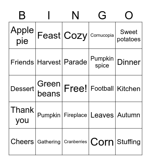 Thanksgiving Bingo Card