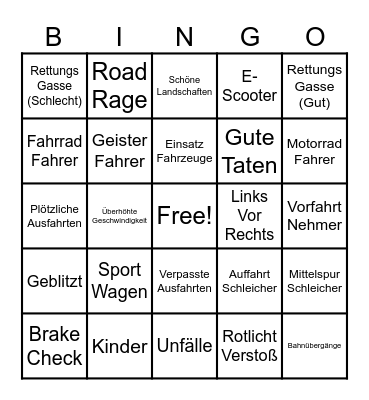 Dashcam Chaos Bingo Card