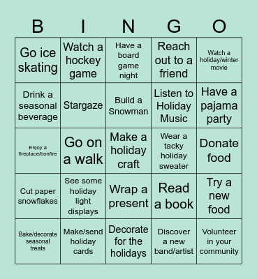 Campsite December Bingo Card