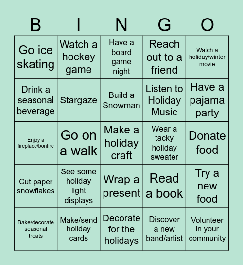 Campsite December Bingo Card
