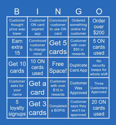 Old Navy Loyalty Bingo! Bingo Card