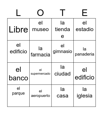Los lugares Bingo Card