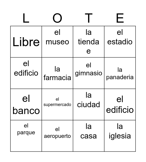 Los lugares Bingo Card