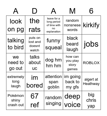 adam bingo Card