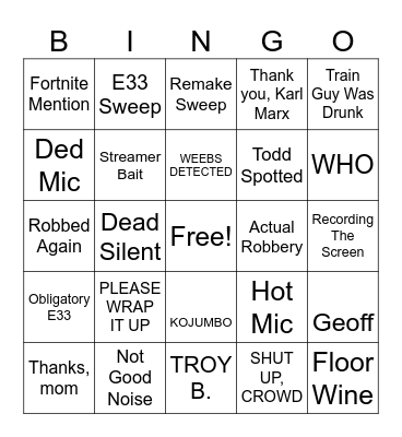 Golden Joysticks SH*TSHOW Bingo Card
