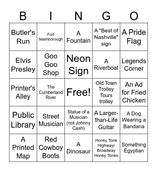 Nashville 2025 Bingo Card