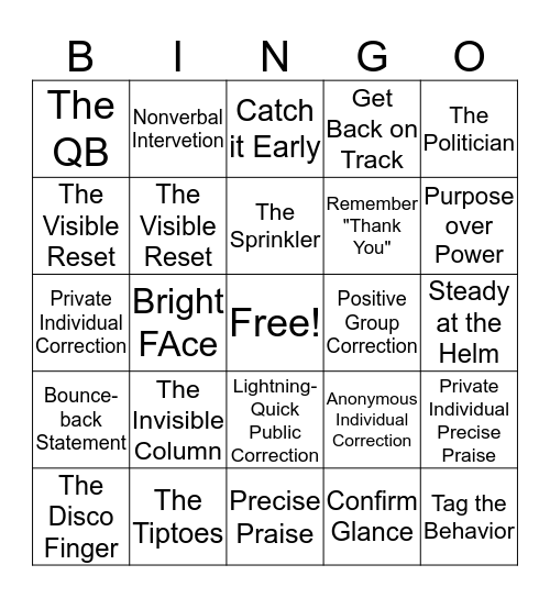 High Behavioral Expectations Bingo Card