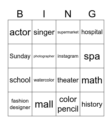 Who, which, that, where, when Bingo Card