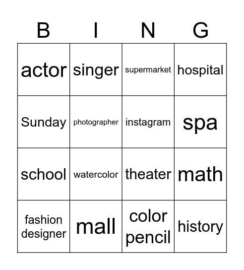 Who, which, that, where, when Bingo Card