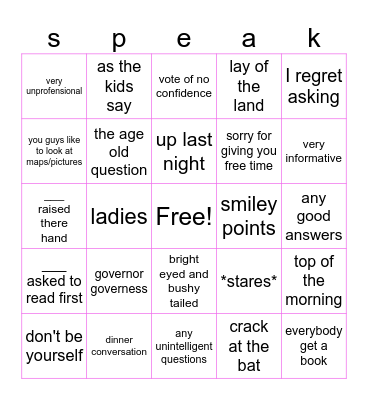 Speakerisms Bingo Card