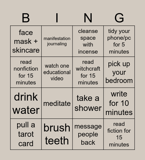 daily tasks Bingo Card