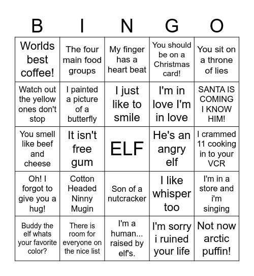 Elf Bingo Card