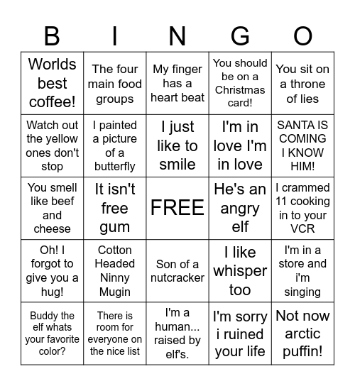 Elf Bingo Card
