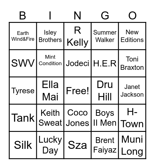 SLOW JAMS Bingo Card