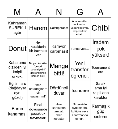 MANGA BINGOSU Bingo Card