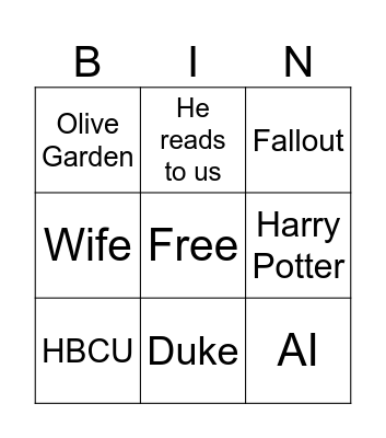 Untitled Bingo Card