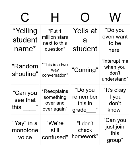 Ms. Chow Bingo Card
