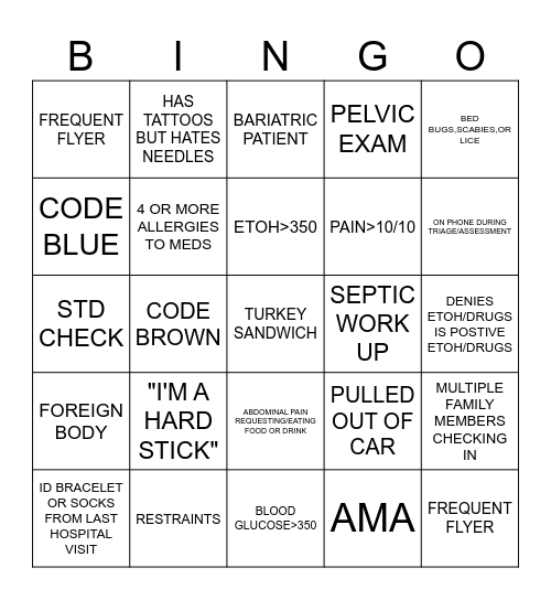 EMERGENY ROOM BINGO Card