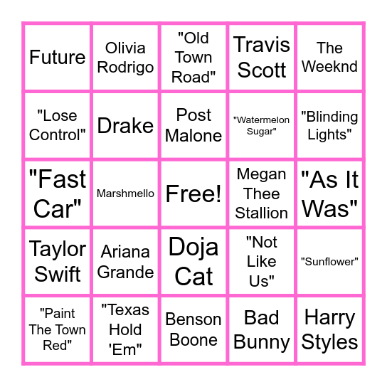 Music Bingo Card