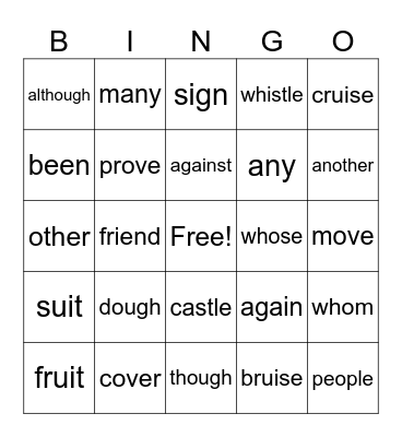 Level 4 Red Words Bingo Card