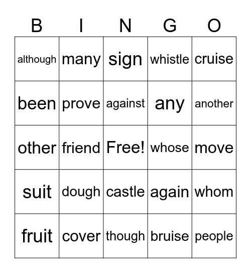 Level 4 Red Words Bingo Card
