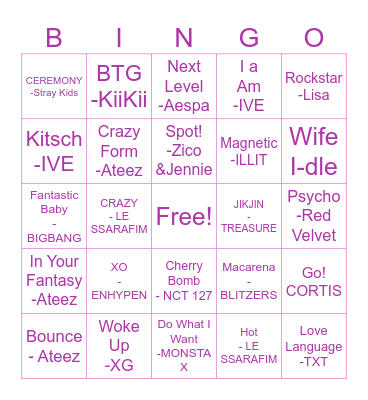 K-POP Bingo Card
