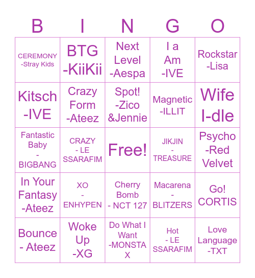 K-POP Bingo Card