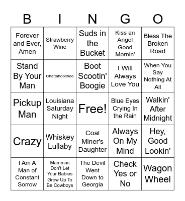 When Country Was Country Bingo Card