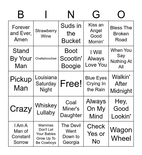 When Country Was Country Bingo Card