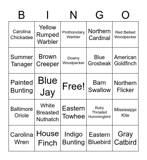 Tahlequah Bird Bingo Feb. - May Bingo Card