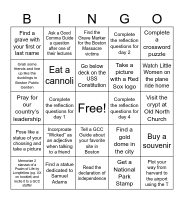 BOSTON BINGO Card