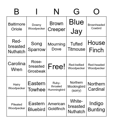 Tahlequah Bird Bingo June - Aug. Bingo Card