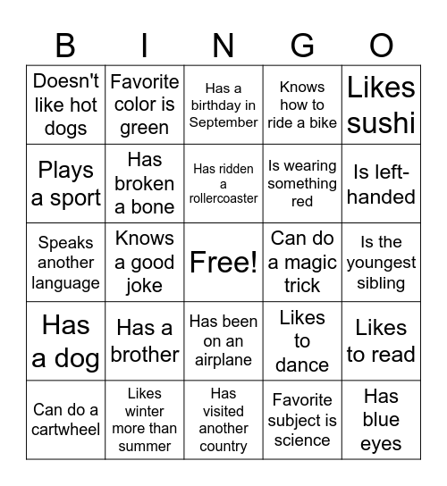 Find Somebody Who... Bingo Card