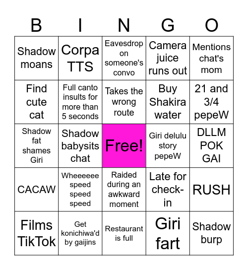 Onimart Epic Adventure Bingo Card