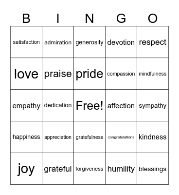GRATITUDE BINGO Card