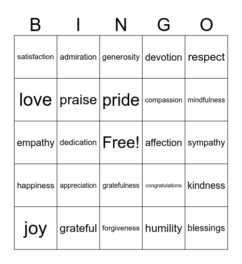 GRATITUDE BINGO Card