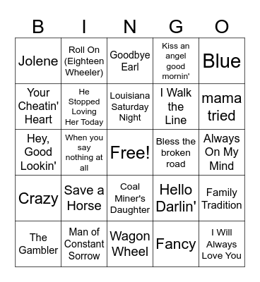 When Country Was Cool Bingo Card