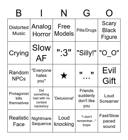Roblox "Horror" Bingo Card