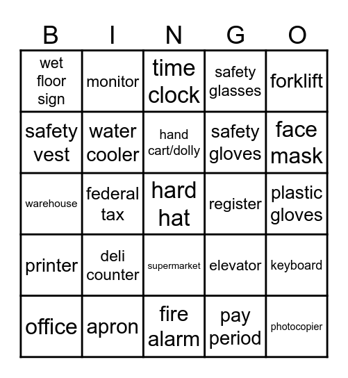 Step Forward 2: Unit 5 Vocabulary Bingo Card