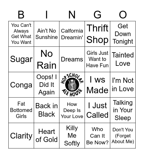 NACHO original artist Bingo Card