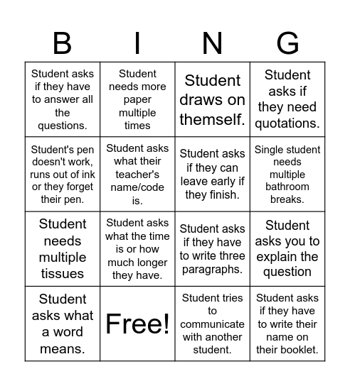 Invigialtion Bingo Card