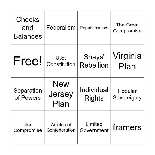 Making the Constitution Bingo Card