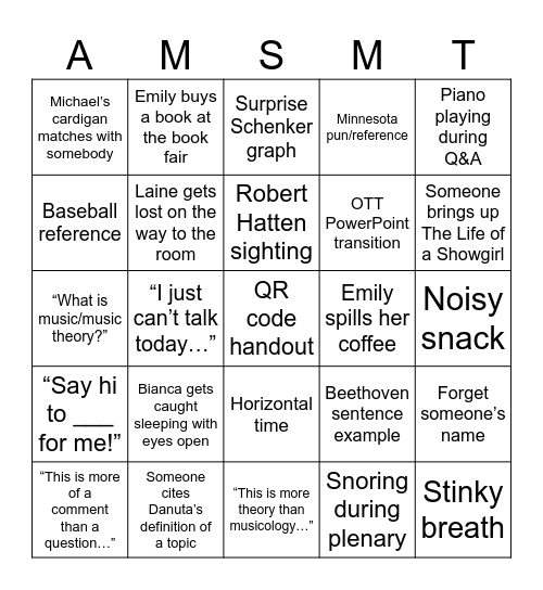 All Musicologists Say: So Many Theorists! 2025 Bingo Card