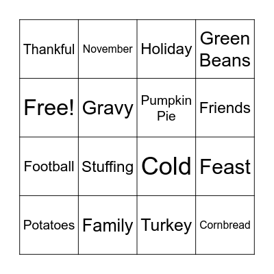 Thanksgiving Bingo Card