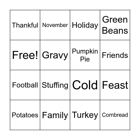 Thanksgiving Bingo Card