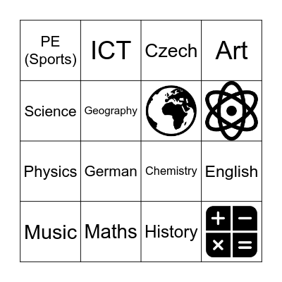 School subjects Bingo Card