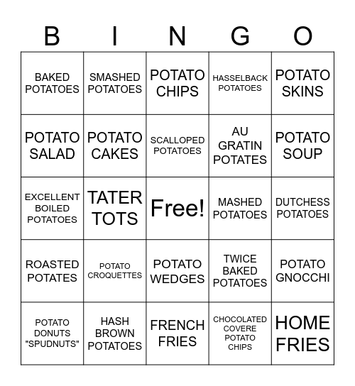 I'M A POTATO! Bingo Card