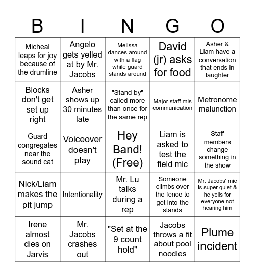 Last Rehearsal Bingo :( Bingo Card
