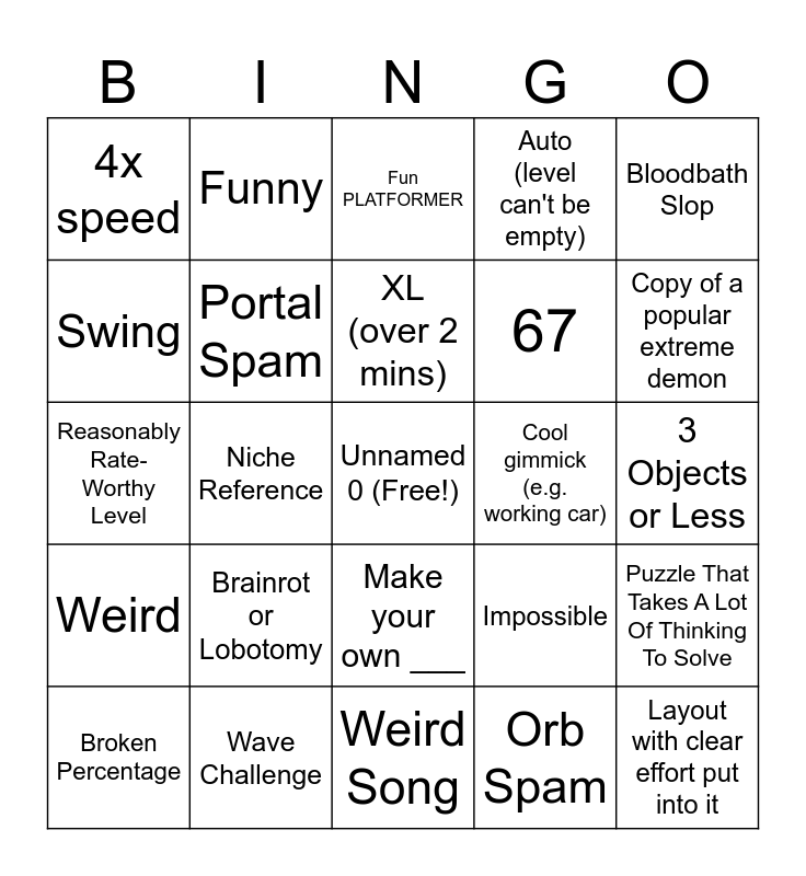 Recent Tab Bingo Card