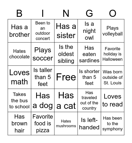Microsoft Word  Bingo Card